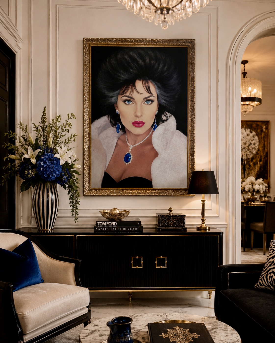 Painting of Bo herself displayed in a glamorous interior